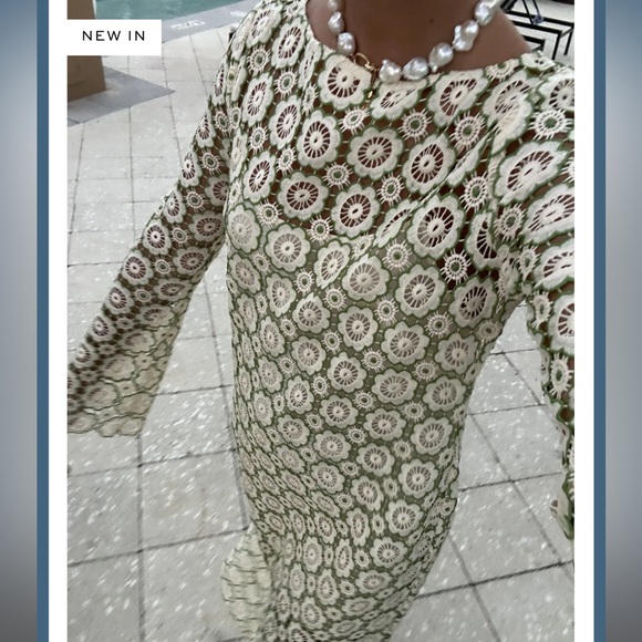 Hill House Home The Eliza Dress in Green Dahlia Lace Green Cream Size XL